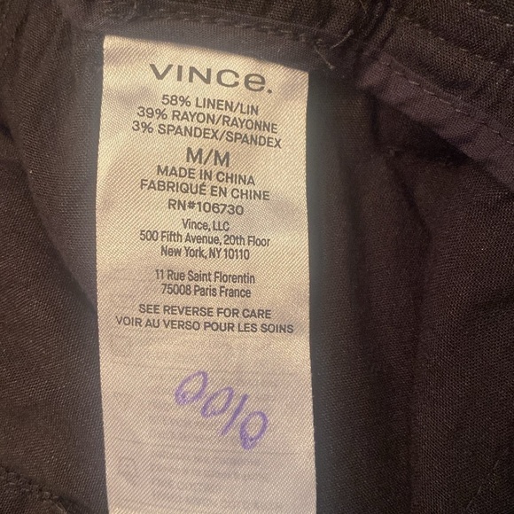 Vince Linen blend Belted half elastic high waist Pants in Black cuffed hem sz M - Picture 10 of 14